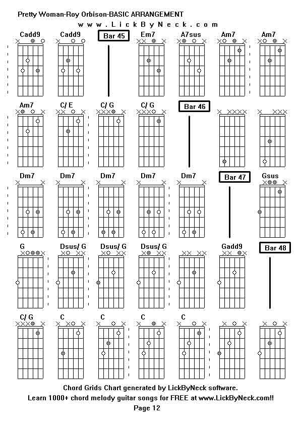 Chord Grids Chart of chord melody fingerstyle guitar song-Pretty Woman-Roy Orbison-BASIC ARRANGEMENT,generated by LickByNeck software.